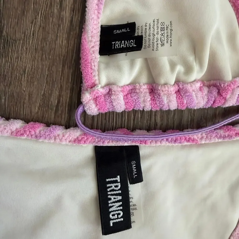Triangl Swimwear Vinca Lotus Pink Stripe Terry Toweling Bikini Set Size Small